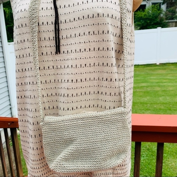 Y2K Knit Woven Taupe Rose lace cross body bag Neutral - Picture 6 of 9